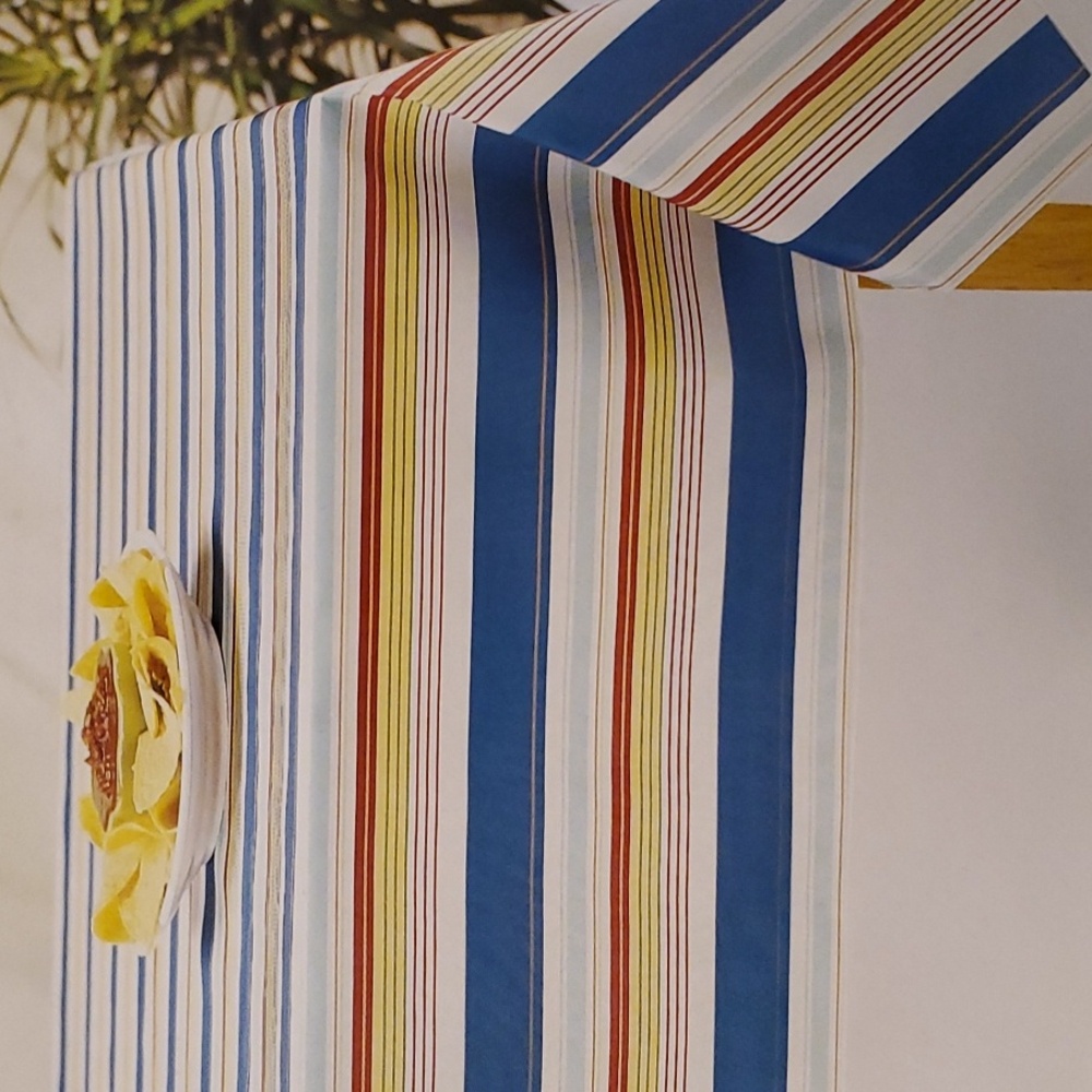 Navy Red White Stripe Tablecloth